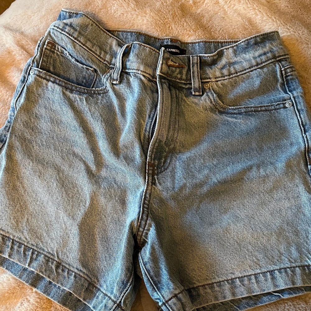 Express Women's Light Blue Distressed Dad Short Jean Shorts Size 4